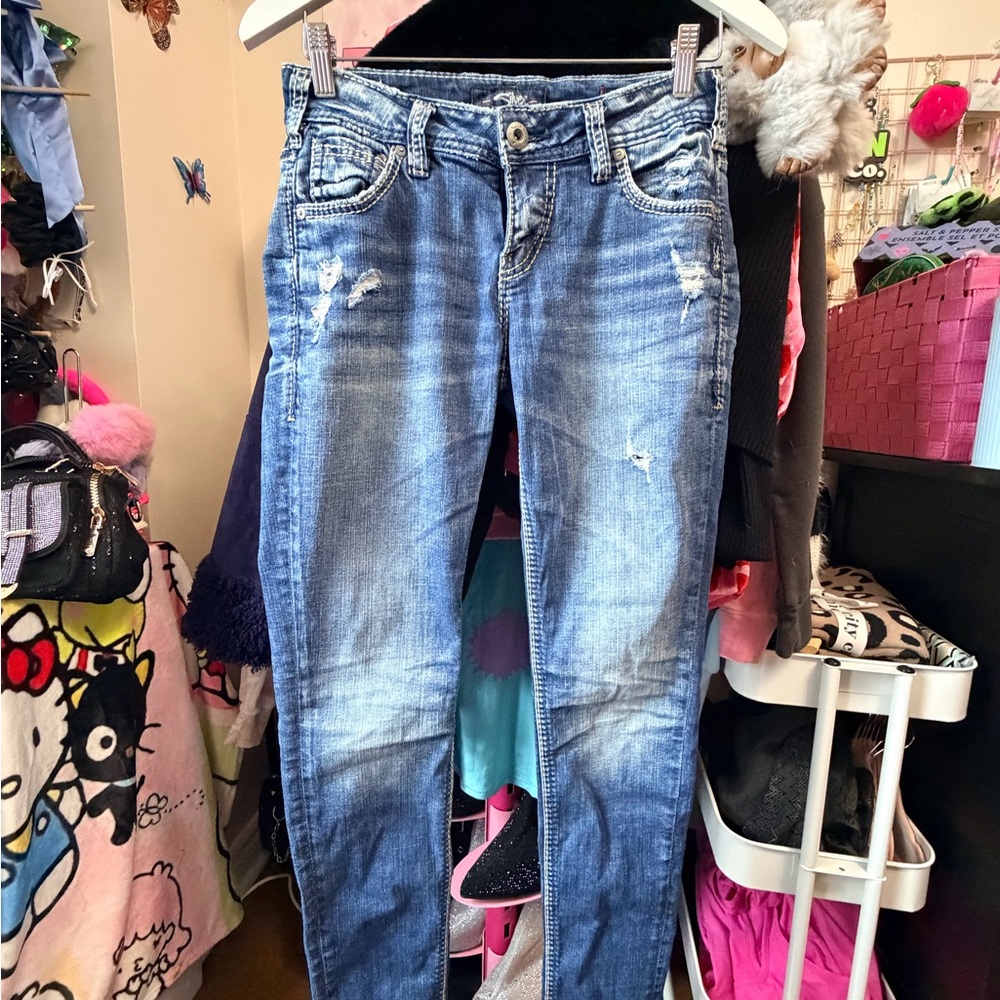 Silver Jeans Women's Blue Distressed Skinny Jeans